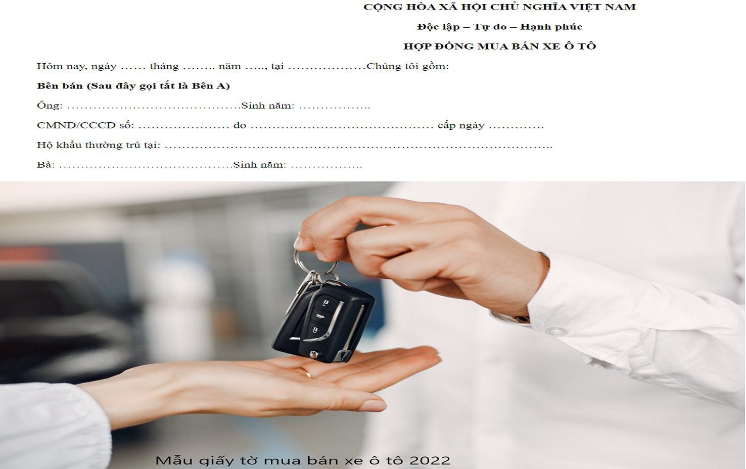 Mẫu giấy tờ hợp đồng mua bán xe ô tô